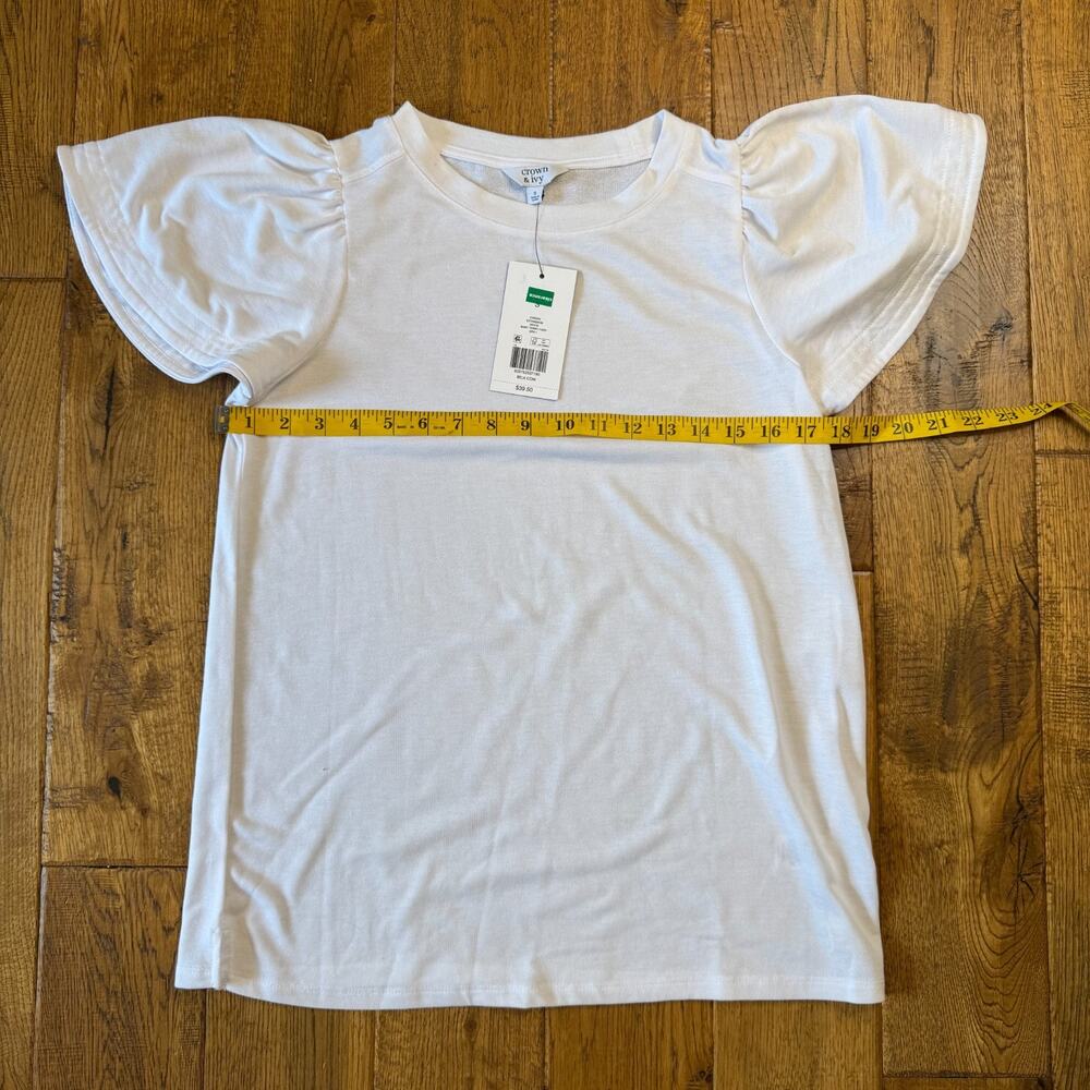NWT Crown And Ivy White Double Flutter Sleeve Top Terry Lined Womens Sz S - Picture 4 of 6